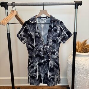 Navy Palm Print Women's Romper